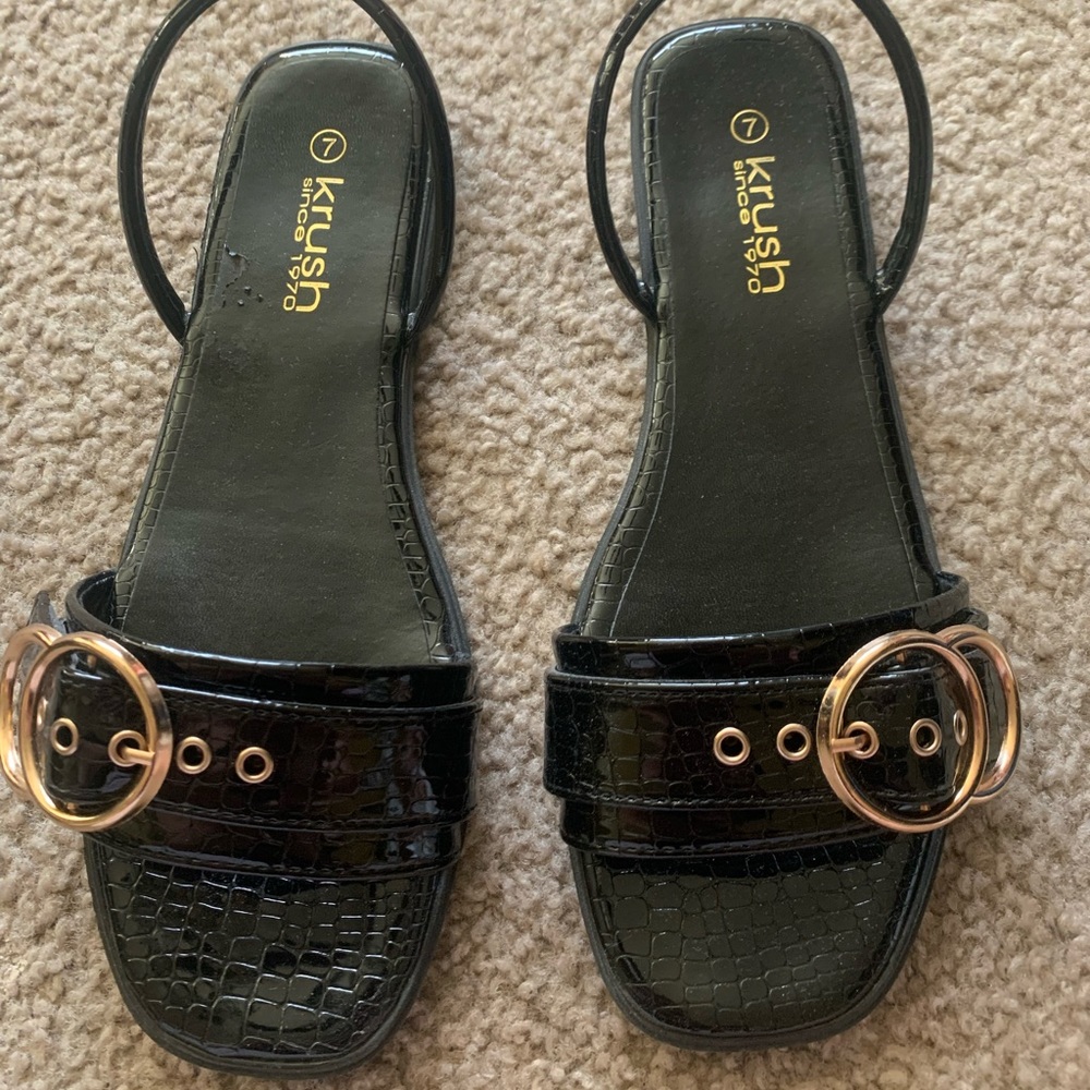 Black buckle trim sling back sandals